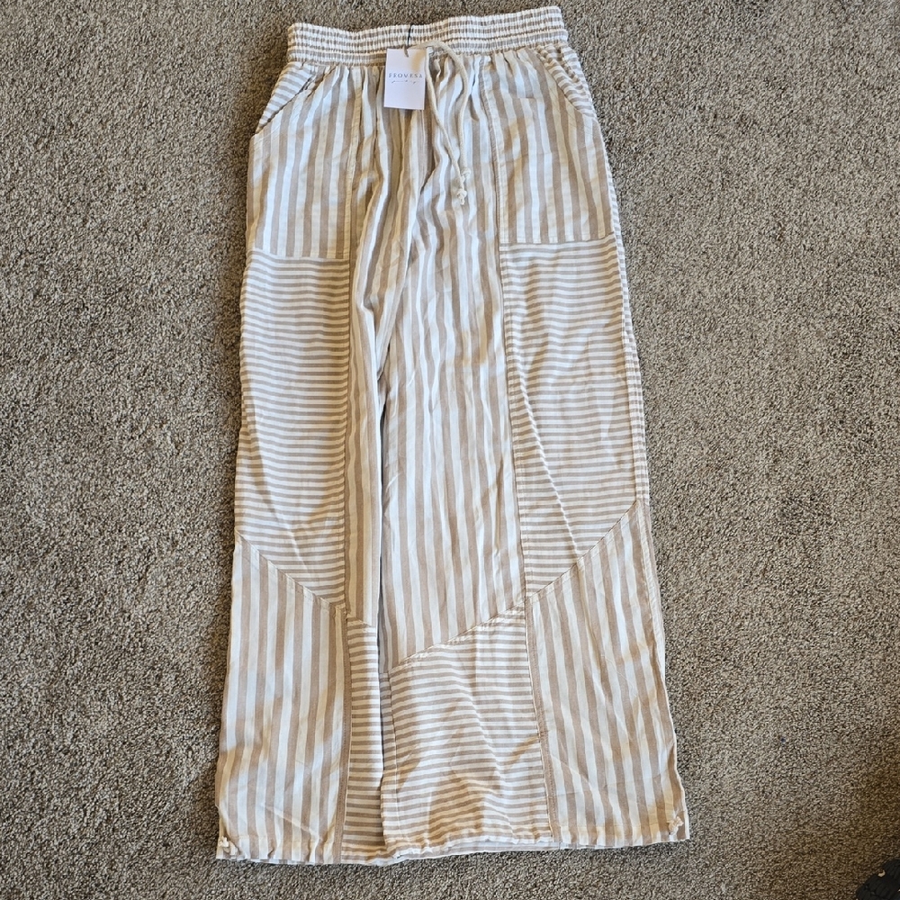 Anthropologie Cream and White Striped Capris